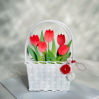 Basket of tulips pop up handmade card $15