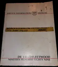 1989 De Ville Fleetwood Cadillac Service Manual