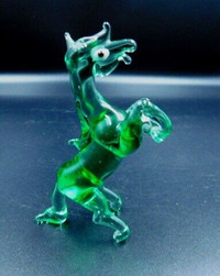 2 BEAUTIFUL GREEN GLASS 4 INCH ARTISTIC HORSES FIGURES