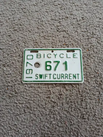 1970 Swift Current Bicycle License Plate, View more