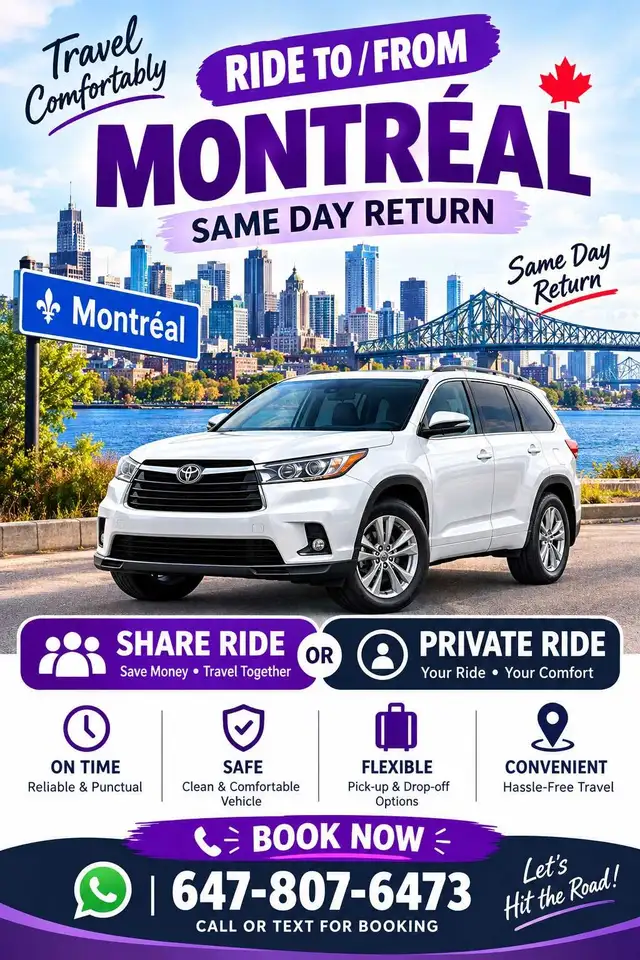 montreal and return back tornto rideshare