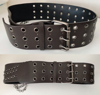 Dan Cassidi - Large Brown Real Leather Belt Silver Chain Details