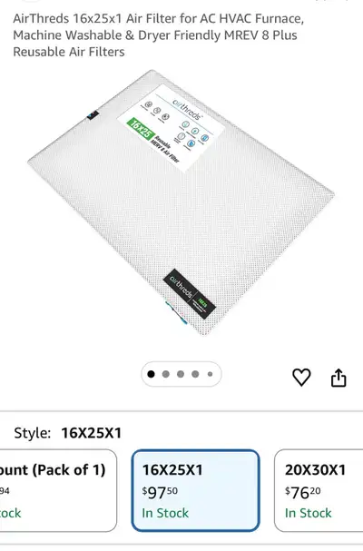Airthreds 16x25x1 MERV 8 Washable/Reusable Furnace Air Filter. Needed a different size for the new f...