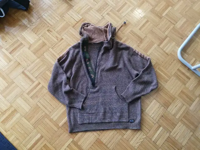 Men's Large Brown Knitted Hoodie Sweater with Unique Zipper62863729355523121