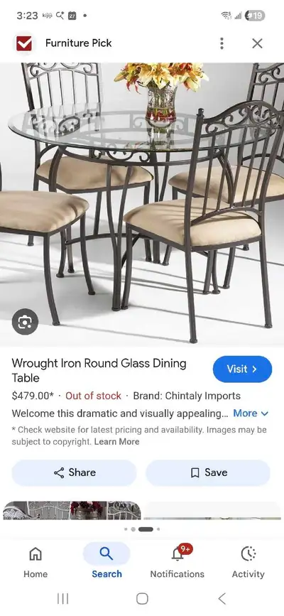 Wrought Iron & Glass dining table and 4 matching chairs, View more