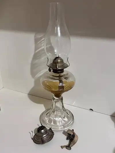 Vintage White Flame Oil Lamp. Grand Rapids, Michigan. Comes with clear glass base and extra burner a...