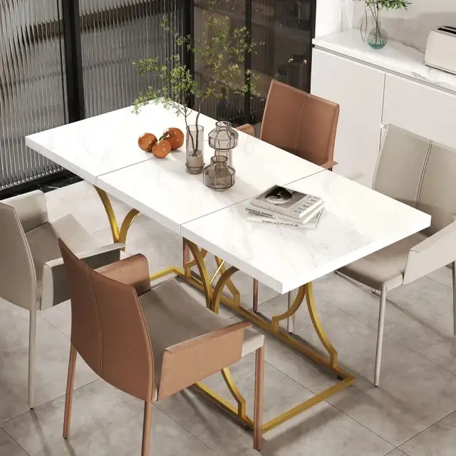 59" Dining Table for 6, Modern Marble-Pattern Kitchen Dinner in Dining Tables & Sets in Markham / York Region - Image 5