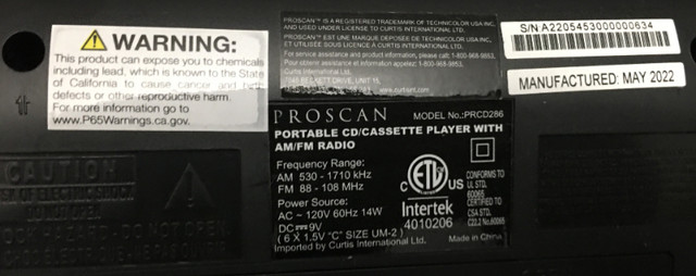SYLVANIA Proscan PRCD286-SLVRBLK CD/Cassette Boombox with Radio in Stereo Systems & Home Theatre in Ottawa - Image 2