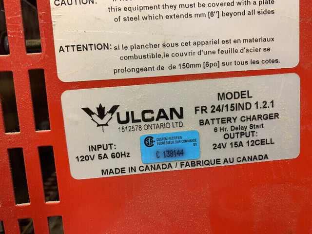 Vulcan 24 Volt Charger model FR24/15IND in Other in Summerside