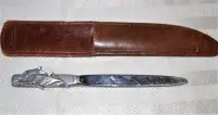 Vintage Pewter Letter Opener Cowhide Sheath, Solingen German