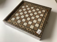 Hand-made chessboard (Middle East) brocade & wood