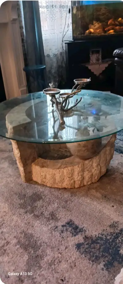 Glass Top Polished Ball Marble Base Coffe Table and side table, View more
