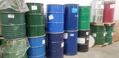 50 gallon steel drums for sale. The drums are open on one end. Most of the drums come with a removab...