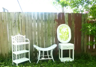 White WICKER FURNITURE Wicker Bench Table Mirror Shelf, View more
