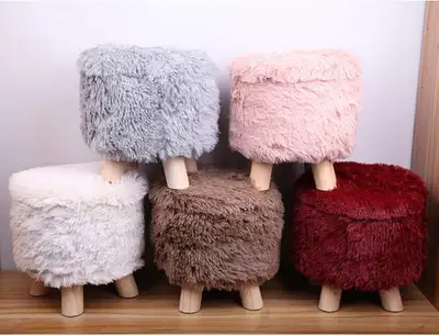 Round Foot Stool with Wooden Legs – Pink, Black & White, View more