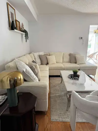 Brand new 6 Seater Italian corduroy fabric Sectional Couch with ottoman beige color Free delivery Ca...
