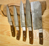 Custom Handmade Damascus Chef knife Set Serbian cleaver With Lea