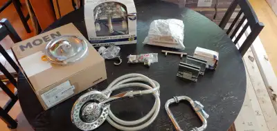 Selling all together $90 OBO 1x Chrome Bathroom Faucet 6'5 Wide 1x Moen Chrome Posi Temp Handle & Co...