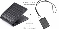 【GiftSet】Bottega Style Leather weave Wallet ID Holder Lanyard