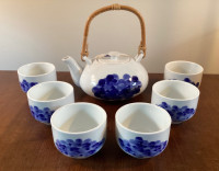 Hand Painted Blue White Porcelain Ceramic Japanese Teapot & Cups