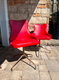 Vintage MCM Red Vinyl Chromcraft Chairs (Pair)
