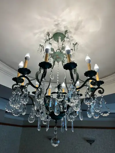 Antique Rustic Brass and Crystal Grand Chandelier, View more