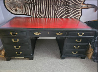 BLACK/GOLD DESK WITH RED LEATHER TOP $3000