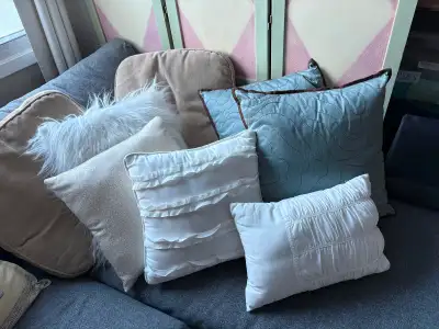 Accent throw pillows $5+ white, off-white, taupe grey black, View more