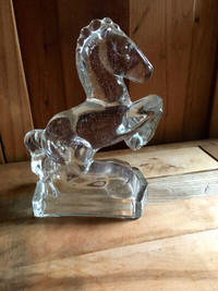 Vintage Glass Horse Bookend / Figurine Rearing Up 8" H X 5" W
