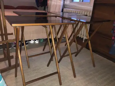 Scheibe MCM Marbled Arborite/Wood Folding Table Set With Caddy., View more