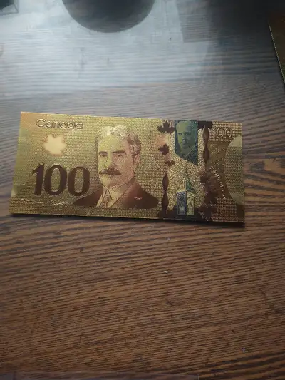 Billet 100$ candien plaqué or 24 karat biellet de collection rare peut utiliser comme décoration ou...