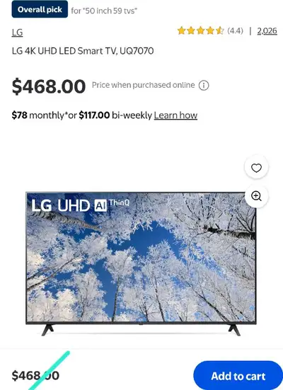LG 55” 4K UHD Smart TV (55UQ7070ZUE) webOS Smart Platform, View more