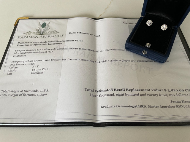 Diamond Earrings appraisal included for $3,820 in Jewellery & Watches in Woodstock - Image 2