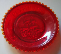 Vintage Nautical Plymouth Mayflower 1620 Ruby Red Glass Plate