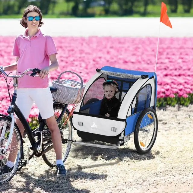 51.2”x30”x34.7” 2-Seat Child Bike Trailer for Kids, Blue in Kids in Markham / York Region - Image 9