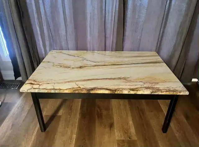 Solid Wood Coffee Table with Real Marble Top in Coffee Tables in Ottawa - Image 3