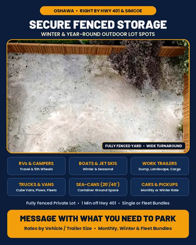 Fenced Outdoor RV, Boat, Trailer & Car Storage Oshawa 401/Simcoe