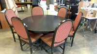 DINING TABLE - ROUND -SINGLE PEDESTAL - 6 STUDDED CHAIRS