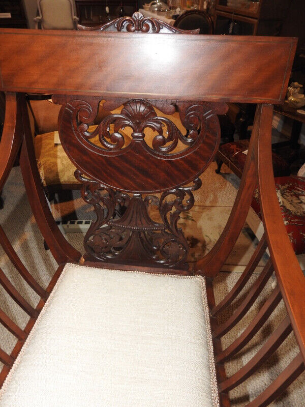 ornate antique side arm chair restored professionally new fabric in Home Décor & Accents in Hamilton - Image 2