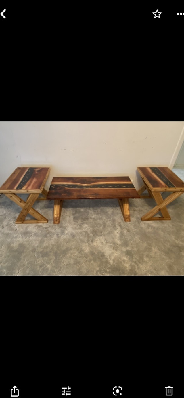 Live edge and epoxy coffee table/ side table set Coffee Tables