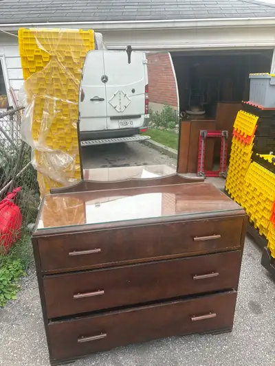 Free delivery used antique Wooden Dresser with Mirror, View more