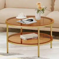 New Yusong 2-Tier Circle Gold Coffee Table with Storage, 26.4"