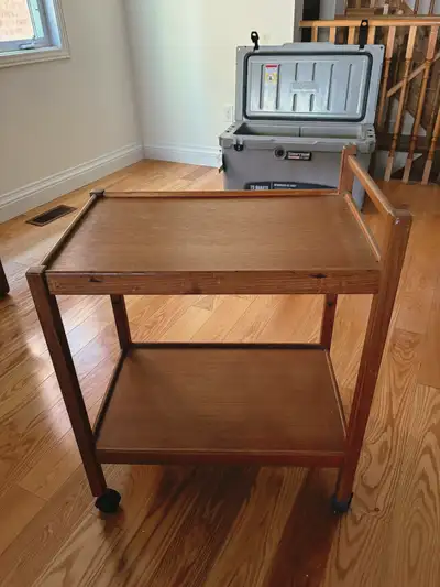 Solid wood side table/TV table with wheels