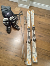 Downhill skis, poles & boots