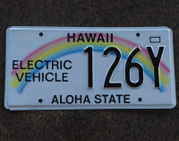 HAWAII ALOHA STATE ELECTRIC VEHICLE LICENSE PLATE 
