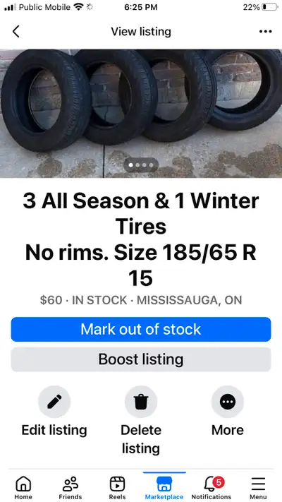 These are a set of mixed tires, including three all-season and one winter tire, size 185/65R15 witho...