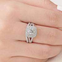2 cttw Cz Round Cut 925 Sterling Silver Ring Set