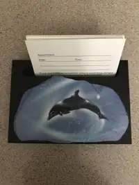 Handpainted on Slate “Dolphin” Bus. Card Holder-5”W X 3 1:2”T