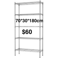 5 Tier Layer Wire Metal Shelving Unit with Wheels, bookcase, new