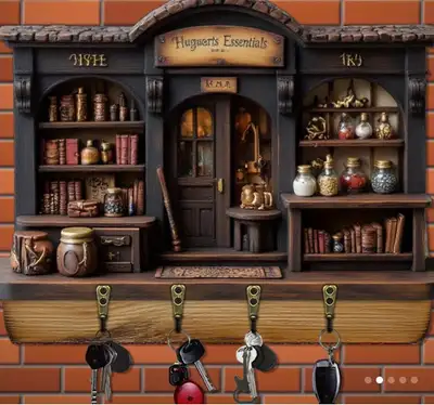 *NEW* 2-D FLAT WOODEN PANEL MAGIC BOOKSHELF KEYCHAIN HOLDER, View more